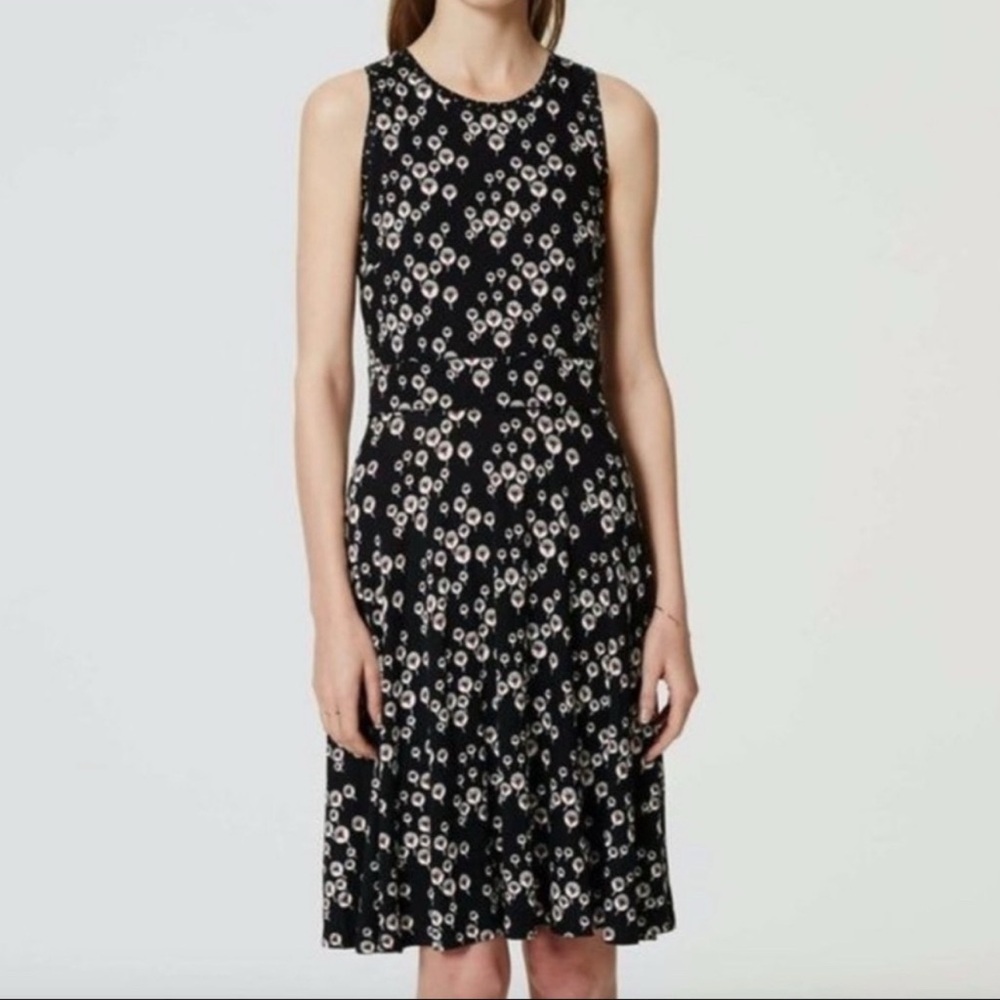 LOFT Dandelion Black and White Sleeveless Midi Sundress